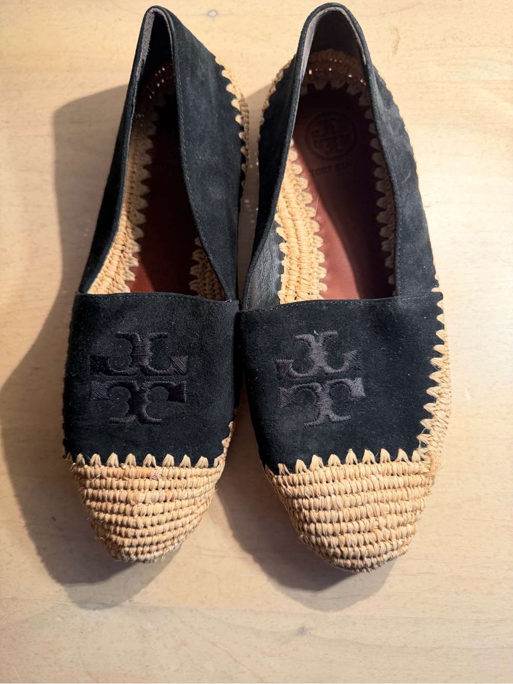 Tory Burch Black Suede Raffia Espadrille Flats Size 5